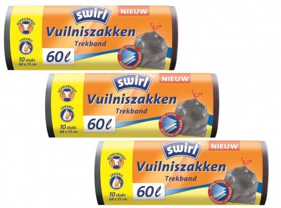 Swirl vuilniszakken met trekband 60 Liter - 3 rollen