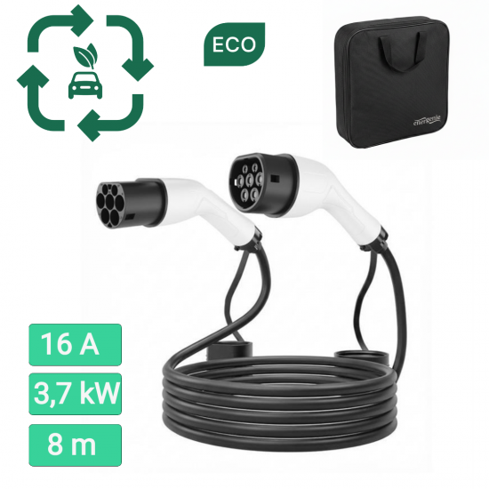 Laadkabel Type 2 voor Elektrische Auto - 1 fase 16A 3,7 kW 8 meter