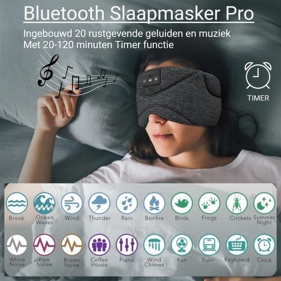 Bluetooth slaapmasker met muziek en timer