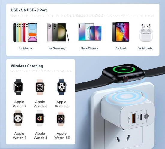 Oplader voor Apple Watch en telefoon