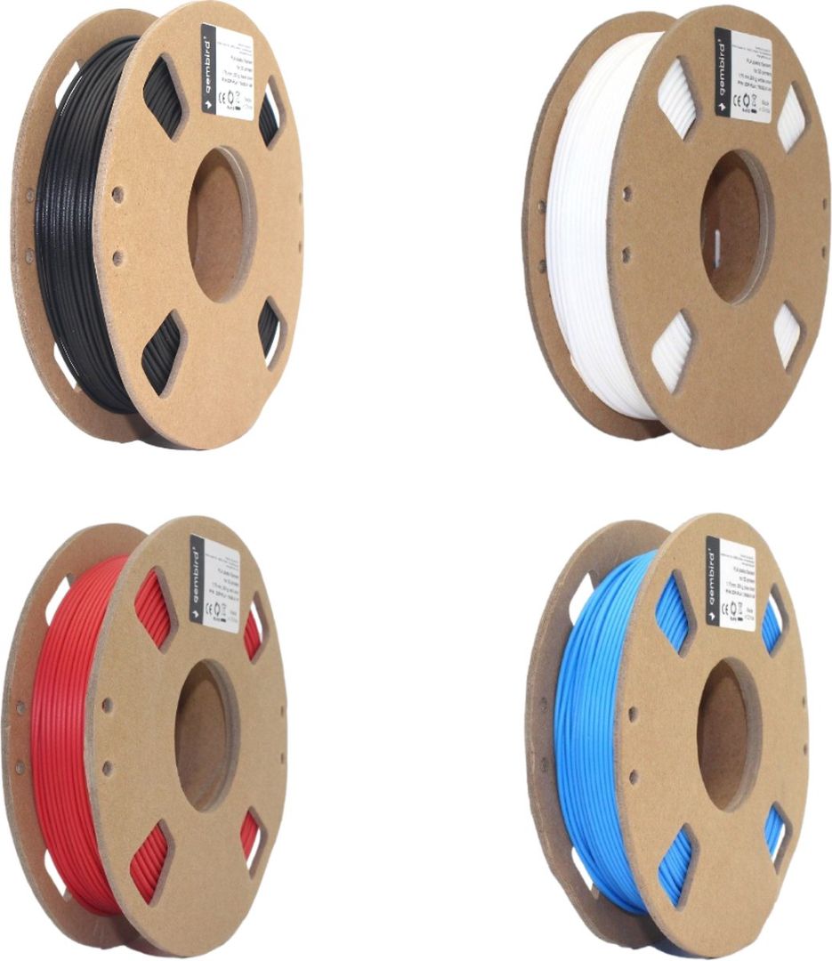Gembird PLA Filament - Voordeelset - Zwart, Wit, Rood, Blauw - 3D printer filament